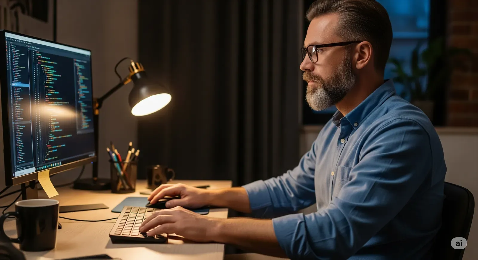 Software engineer working on laptop with code editor, representing the daily work of a software developer building applications and solving technical problems